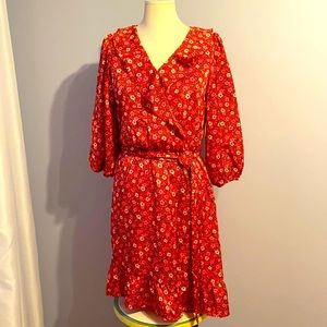 NEW ANN TAYLOR FLORAL RUFFLE BELTED FLARE DRESS